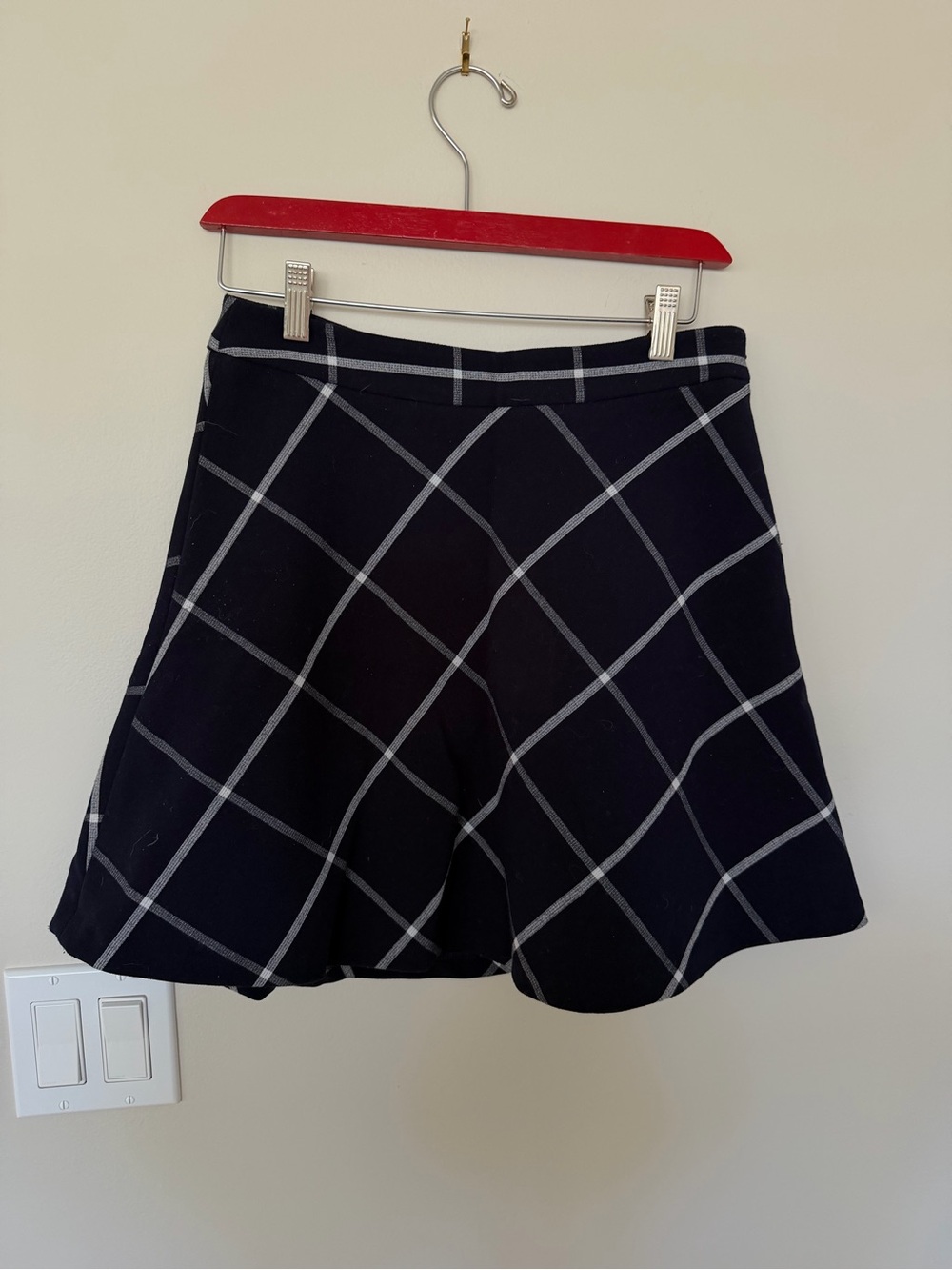 LOFT Navy Windowpane Pleated Skirt